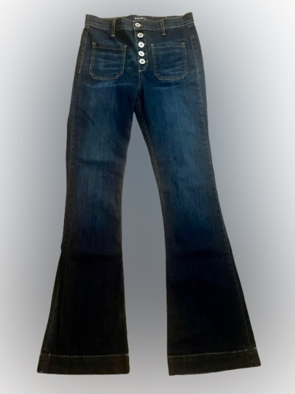 Ramy Brook Jeans Women’s 30 Cindy High Rise Flare Dark Wash Buttons Denim Blue